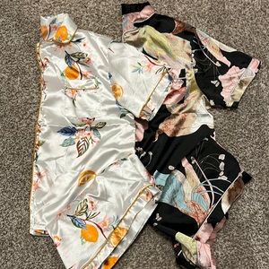 Two pairs of silk-like pajamas